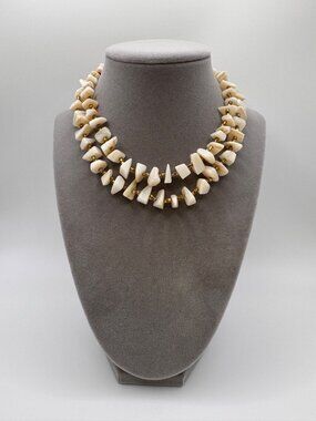 Vintage MOP Shell Necklace Double Strand Gold Tone Beads Signed Japan